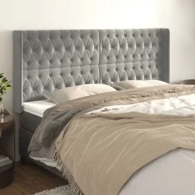 Cabecero con orejas de terciopelo gris claro 203x16x118/128 cm de vidaXL, Cabeceros y pies de cama - Ref: Foro24-3119982, Pre...
