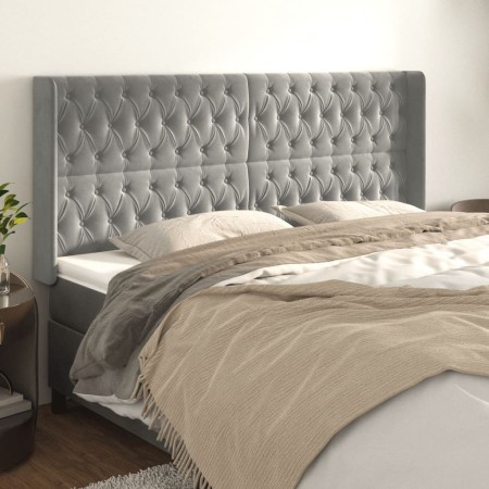 Cabecero con orejas de terciopelo gris claro 203x16x118/128 cm de vidaXL, Cabeceros y pies de cama - Ref: Foro24-3119982, Pre...