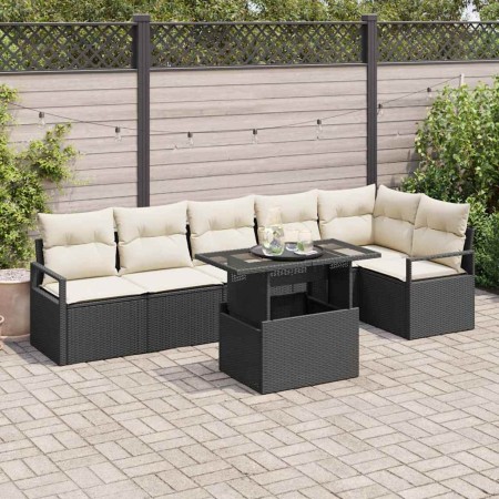 Conjunto de sofá de jardín 7 pcs Negro Poliratán en Sofás de exterior | Comprar online en Foru.es