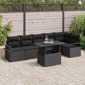 Conjunto de sofá de jardín con cojín 7 pcs Negro Poliratán en Sofás de exterior | Comprar online en Foru.es
