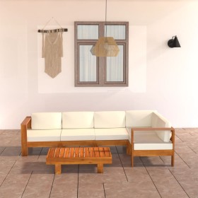 Conjunto de jardín de 6 piezas con cojines, 100 x 60 cm, madera de acacia en Conjuntos de jardín | Comprar online en Foru.es