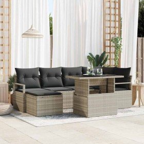 Conjunto de sofá de jardín con cojín 7 pcs Gris Claro Poliratán en Sofás de exterior | Comprar online en Foru.es