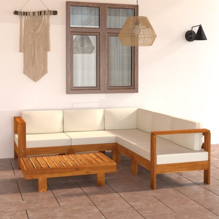 Conjunto de jardín de 6 piezas con cojines, 100 x 60 cm, madera de acacia en Conjuntos de jardín | Comprar online en Foru.es