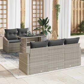 Conjunto de sofá de jardín 6 pcs Gris Claro ratán sintético en Sofás de exterior | Comprar online en Foru.es