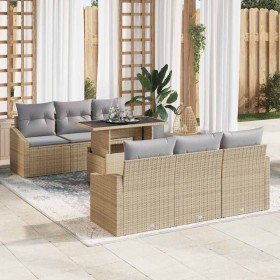 Conjunto de sofá de jardín 7 pcs Beige Poliratán en Sofás de exterior | Comprar online en Foru.es