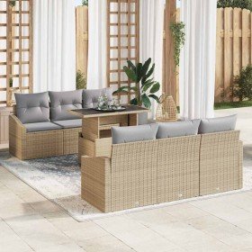Conjunto de sofá de jardín 7 pcs Beige Poliratán en Sofás de exterior | Comprar online en Foru.es
