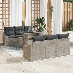 Conjunto de sofá de jardín 7 pcs Gris Claro Poliratán en Sofás de exterior | Comprar online en Foru.es
