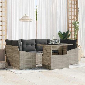 Conjunto de sofá de jardín 7 pcs Gris Claro Poliratán en Sofás de exterior | Comprar online en Foru.es