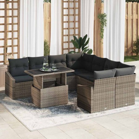 Conjunto de sofá de jardín 9 pcs Gris Poliratán en Sofás de exterior | Comprar online en Foru.es
