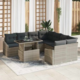 Conjunto de sofá de jardín 9 pcs Gris Claro Poliratán en Sofás de exterior | Comprar online en Foru.es