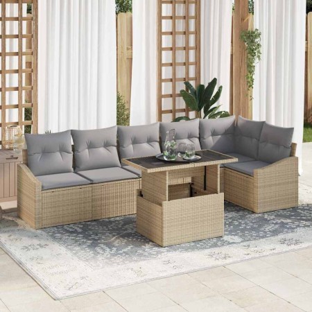 Conjunto de sofá de jardín con cojín 7 pcs Beige y Gris Claro en Sofás de exterior | Comprar online en Foru.es