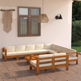 Conjunto de jardín de 10 piezas con cojines, 100 x 60 cm, madera de acacia en Conjuntos de jardín | Comprar online en Foru.es