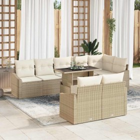 Conjunto de sofá de jardín con cojín 9 pcs Beige y Crema en Sofás de exterior | Comprar online en Foru.es