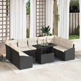 Conjunto de sofá de jardín con cojín 10 pcs Negro y crema en Sofás de exterior | Comprar online en Foru.es