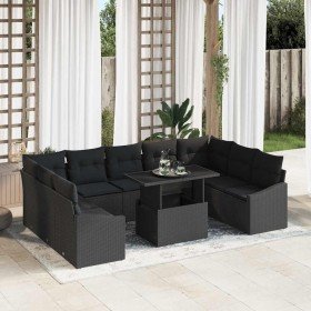 Conjunto de sofá de jardín con cojín con almohada 10 pcs Negro en Sofás de exterior | Comprar online en Foru.es