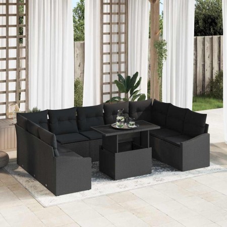 Conjunto de sofá de jardín con cojín con almohada 10 pcs Negro en Sofás de exterior | Comprar online en Foru.es