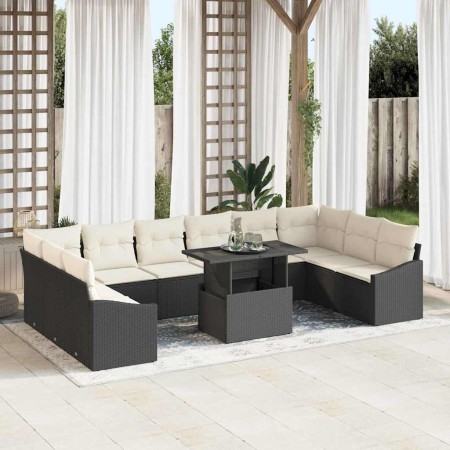 Conjunto de sofá de jardín con cojín 11 pcs Negro y crema en Sofás de exterior | Comprar online en Foru.es