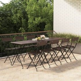 Sillas cafetería plegables 8 uds acero y ratán sintético marrón de vidaXL, Sillas de jardín - Ref: Foro24-3152117, Precio: 33...