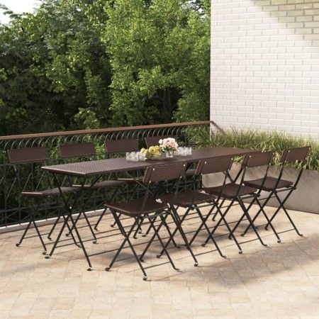 Sillas cafetería plegables 8 uds acero y ratán sintético marrón de vidaXL, Sillas de jardín - Ref: Foro24-3152117, Precio: 33...