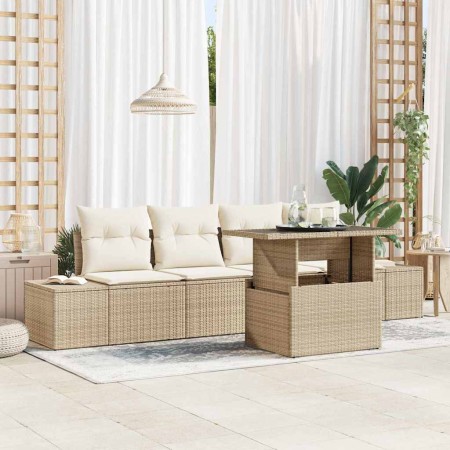 Conjunto de sofá de jardín con cojín 5 pcs Beige y Crema en Sofás de exterior | Comprar online en Foru.es