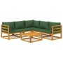 Juego muebles de jardín 6 piezas madera maciza y cojines verdes de vidaXL, Conjuntos de jardín - Ref: Foro24-3155319, Precio:...
