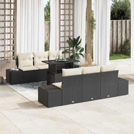 Conjunto de sofá de jardín con cojín 7 pcs Negro y crema en Sofás de exterior | Comprar online en Foru.es