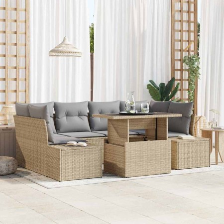 Conjunto de sofá de jardín con cojín 7 pcs Beige y Gris Claro en Sofás de exterior | Comprar online en Foru.es