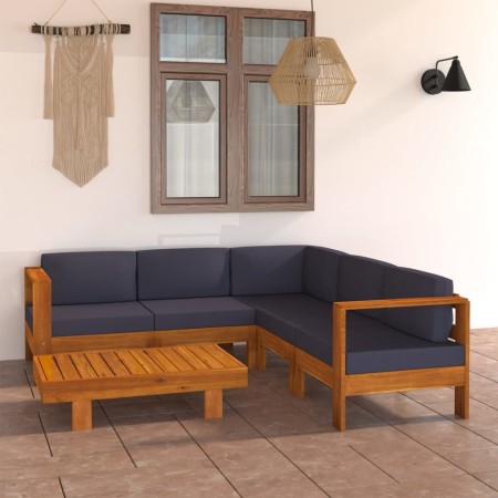 Muebles de jardín 6 pzas con cojines gris oscuro madera acacia en Conjuntos de jardín | Comprar online en Foru.es