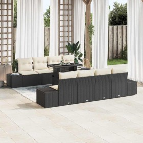 Conjunto de sofá de jardín con cojín 7 pcs Negro y crema en Sofás de exterior | Comprar online en Foru.es