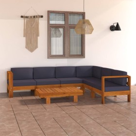 Muebles de jardín 7 pzas con cojines gris oscuro madera acacia en Conjuntos de jardín | Comprar online en Foru.es