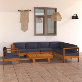 Muebles de jardín 10 pzas con cojines gris oscuro madera acacia en Conjuntos de jardín | Comprar online en Foru.es