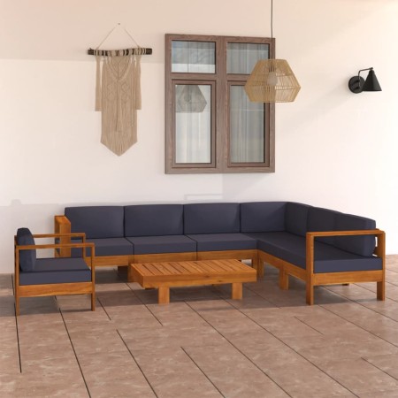 Muebles de jardín 10 pzas con cojines gris oscuro madera acacia en Conjuntos de jardín | Comprar online en Foru.es