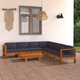 Muebles de jardín 8 pzas con cojines gris oscuro madera acacia en Conjuntos de jardín | Comprar online en Foru.es