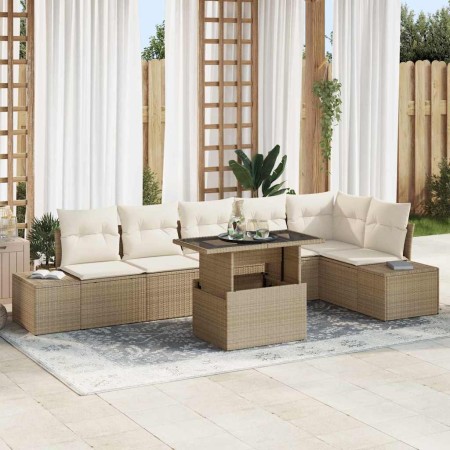 Conjunto de sofá de jardín 7 pcs Beige Poliratán en Sofás de exterior | Comprar online en Foru.es