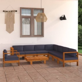 Muebles de jardín 9 pzas con cojines  gris oscuro madera acacia en Conjuntos de jardín | Comprar online en Foru.es