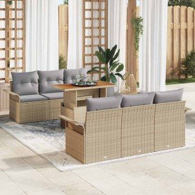 Conjunto de sofá de jardín 7 pcs Beige Poliratán en Sofás de exterior | Comprar online en Foru.es