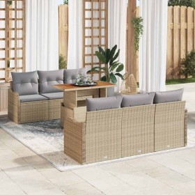Conjunto de sofá de jardín 7 pcs Beige Poliratán en Sofás de exterior | Comprar online en Foru.es