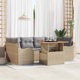 Conjunto de sofá de jardín 7 pcs Beige Poliratán en Sofás de exterior | Comprar online en Foru.es
