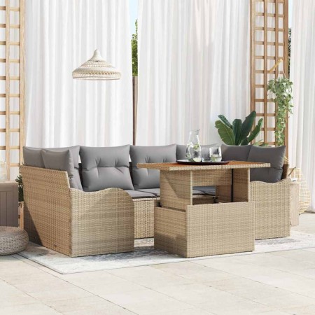 Conjunto de sofá de jardín 7 pcs Beige Poliratán en Sofás de exterior | Comprar online en Foru.es