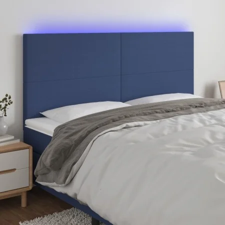 Cabecero con luces LED tela azul 160x5x118/128 cm de vidaXL, Cabeceros y pies de cama - Ref: Foro24-3122156, Precio: 128,24 €...
