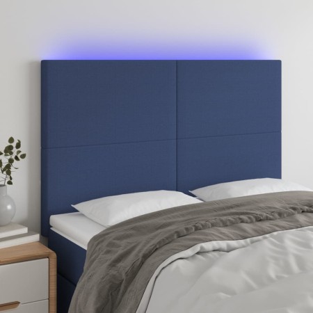 Cabecero con luces LED tela azul 144x5x118/128 cm de vidaXL, Cabeceros y pies de cama - Ref: Foro24-3122148, Precio: 113,03 €...