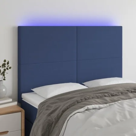 Cabecero con luces LED tela azul 144x5x118/128 cm de vidaXL, Cabeceros y pies de cama - Ref: Foro24-3122148, Precio: 110,00 €...