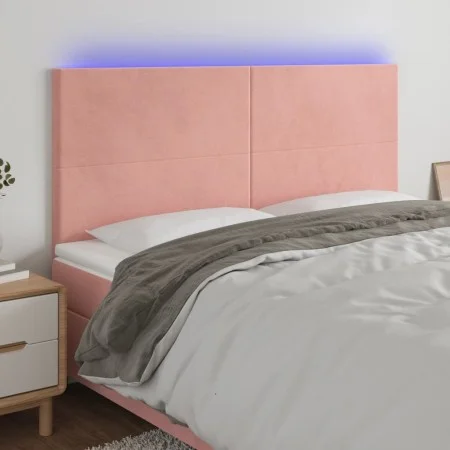 Cabecero con luces LED terciopelo rosa 160x5x118/128 cm de vidaXL, Cabeceros y pies de cama - Ref: Foro24-3122203, Precio: 10...