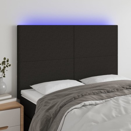 Cabecero con luces LED tela negro 144x5x118/128 cm de vidaXL, Cabeceros y pies de cama - Ref: Foro24-3122144, Precio: 99,26 €...