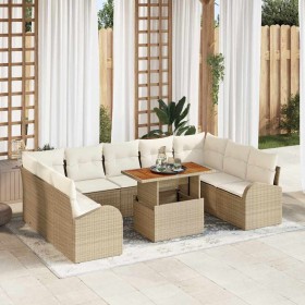 Conjunto de sofá de jardín 10 pcs Beige Poliratán en Sofás de exterior | Comprar online en Foru.es