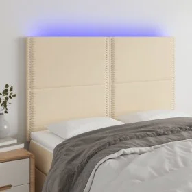 Cabecero con luces LED tela crema 144x5x118/128 cm de vidaXL, Cabeceros y pies de cama - Ref: Foro24-3122287, Precio: 88,86 €...