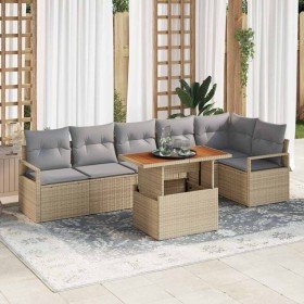 Conjunto de sofá de jardín 7 pcs Beige Poliratán en Sofás de exterior | Comprar online en Foru.es