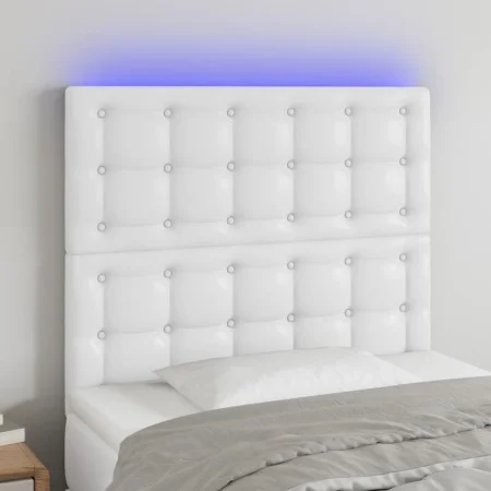 Kopfteil mit LED-Leuchten aus weißem Kunstleder, 80 x 5 x 118/128 cm von vidaXL, Kopf- und Fußteile - Ref: Foro24-3122497, Pr...