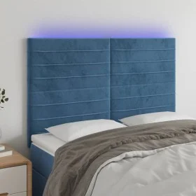 Cabecero con luces LED terciopelo azul oscuro 144x5x118/128 cm de vidaXL, Cabeceros y pies de cama - Ref: Foro24-3122616, Pre...