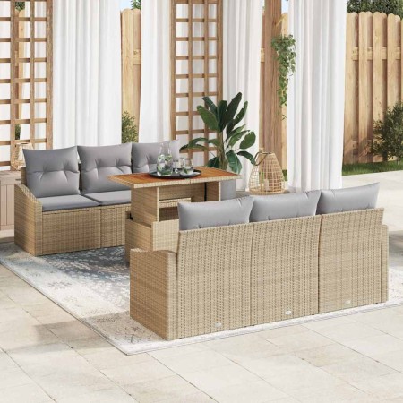 Conjunto de sofá de jardín 7 pcs Beige Poliratán en Sofás de exterior | Comprar online en Foru.es